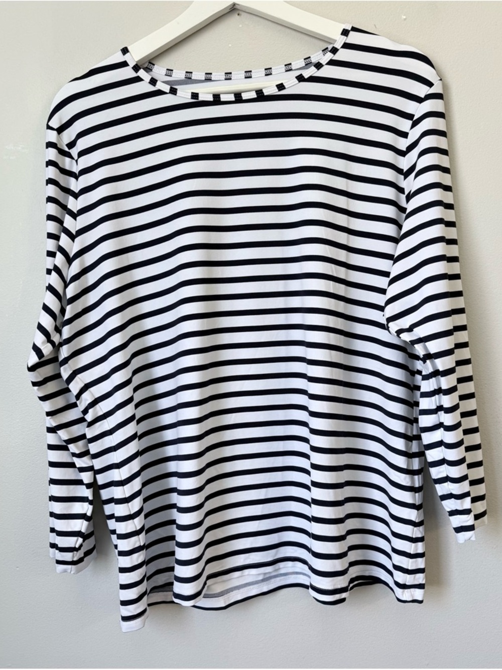 Lands' End Navy & White Striped Long-Sleeve Rash Guard Swim Tee